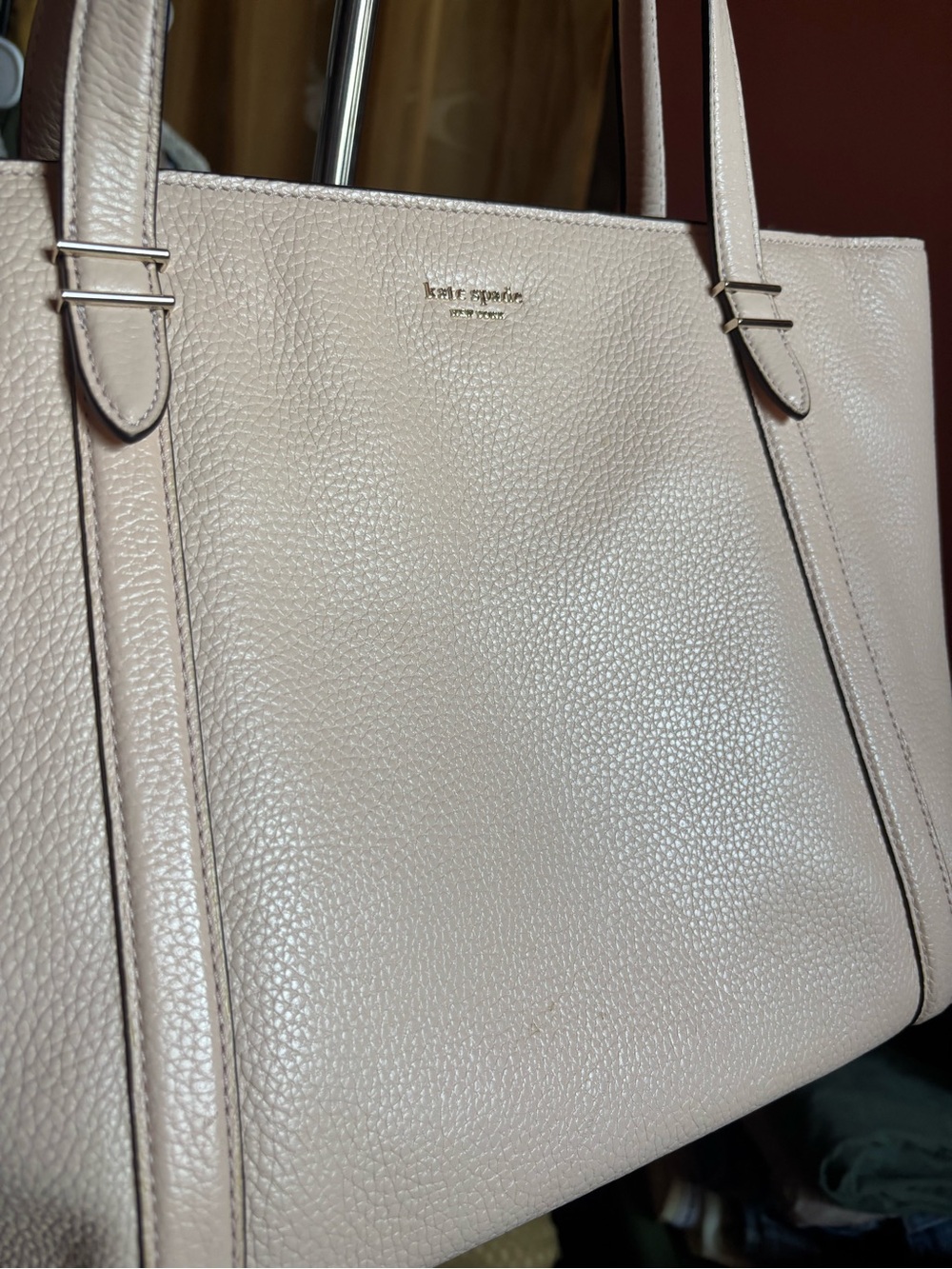 kate spade Blush Pebbled Leather Tote with Gold Logo
